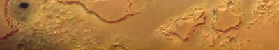 Une belle vue de 50 km de long d'une région de Valles Marineris, le grand canyon martien. Cette photographie, d'une résolution de 12m par pixel, a été réalisée le 14 janvier par la caméra haute résolution de la sonde.