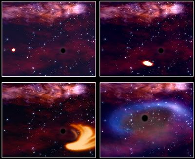 Impression d'artiste illustrant la rencontre d'un trou noir et d'une étoile, crédits: ESA