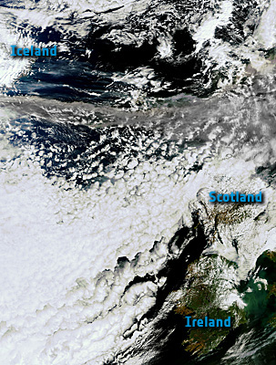 Volcanic ash sweeping across northern Europe