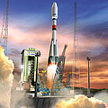 Artist's impression of a Soyuz liftoff in French Guiana