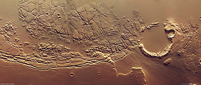 Kasei Valles and Sacra Fossae. North is to the right