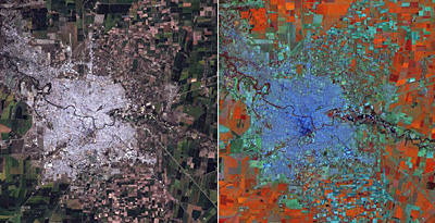 Cordoba city and surroundings in a true and false colour image