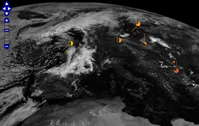 Visible channel image, VIS 0.6µm, with some ground observations