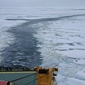 Trail of the passing icebreaker in ice floes