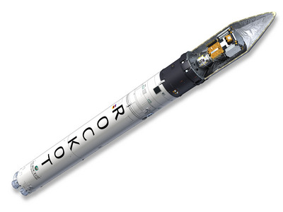 ROCKOT launcher with its fairing removed to show the main SMOS s