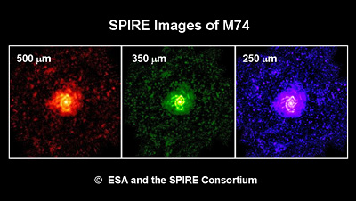 M74 at three different wavelengths