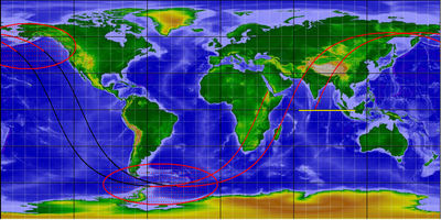 World Map showing where YES2 deployment will be visible from