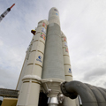 The Ariane 5 ES-ATV launcher, on its mobile launch table