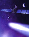 An artist's impression of the Rosetta orbiter and lander approac