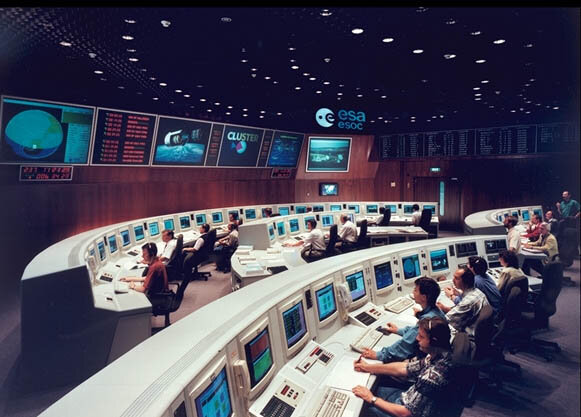 Der Hauptkontrollraum des ESOC im Jahre 1996