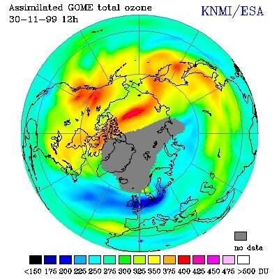 Carte ERS-2/GOME de l'ozone diminuant au-dessus de l'Europe