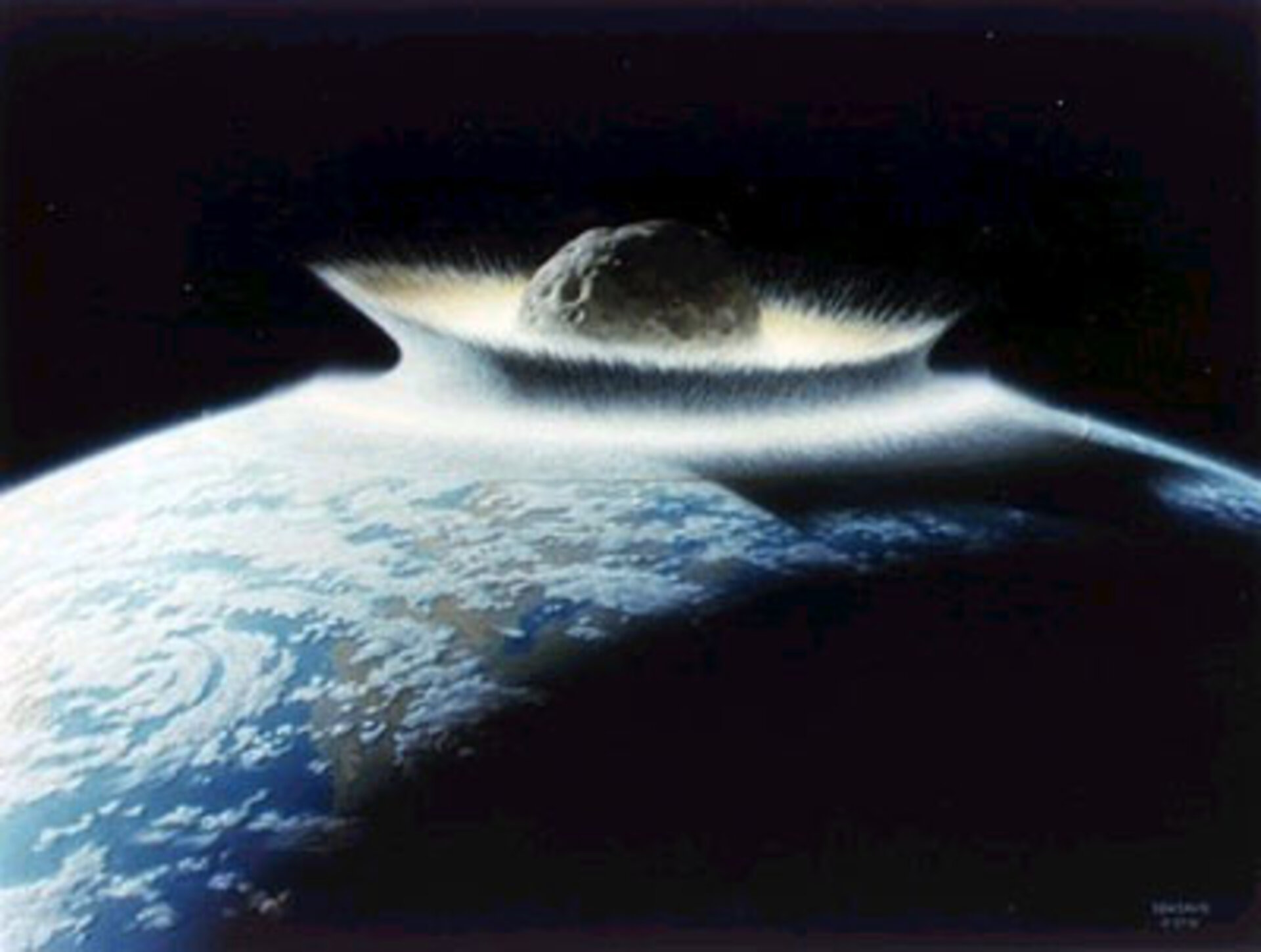 Artist's impression of a catastrophic asteroid impact with the Earth