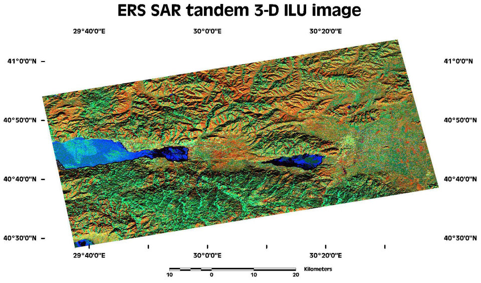 Imagine ERS-SAR di una regione in Turquia dove c'é stato un terremoto nel 1999