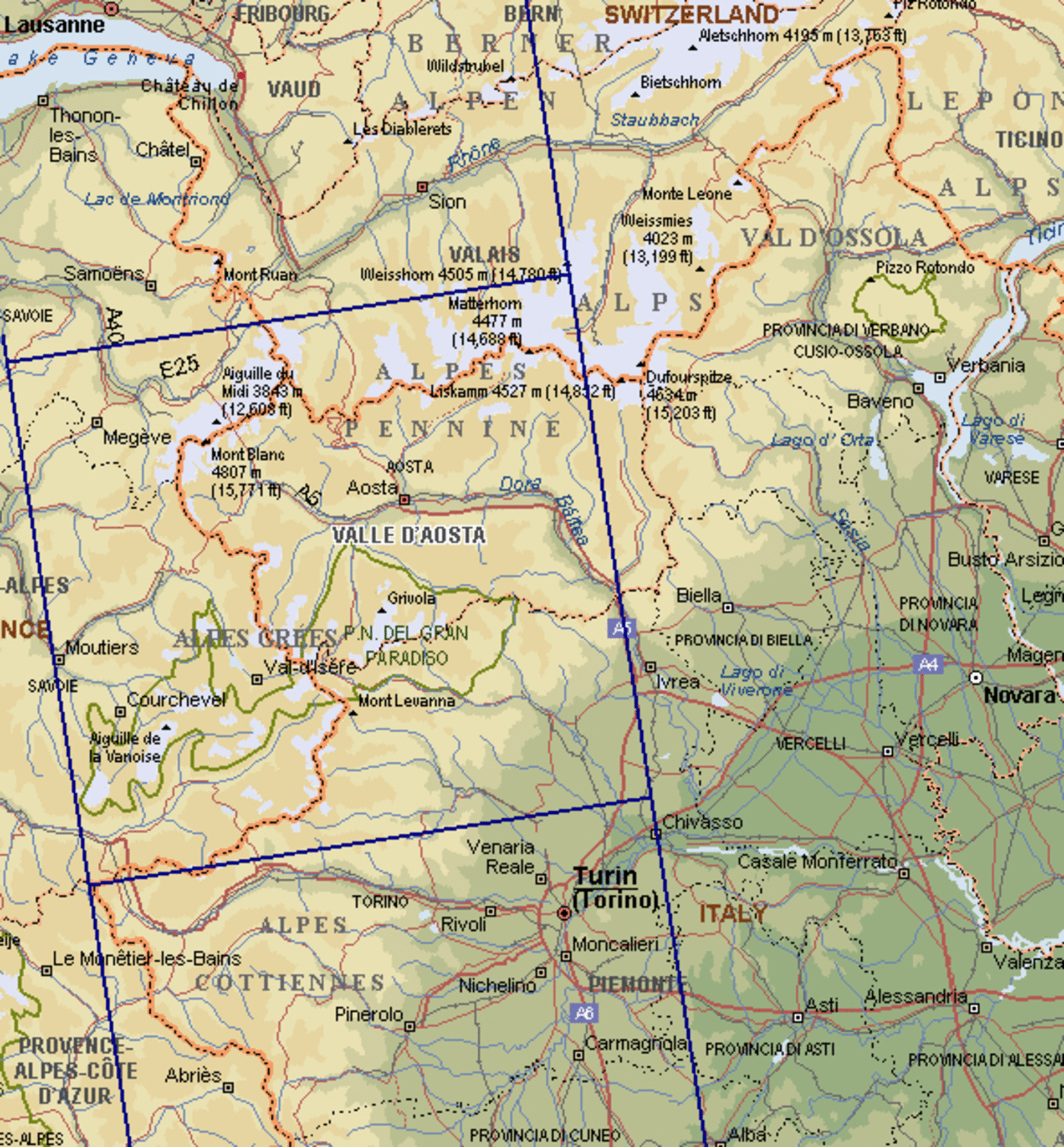 Mappa dell'area con frame delle immagini satellitari sovrapposti