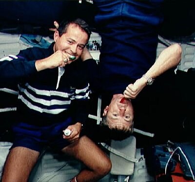 Brushing teeth in space