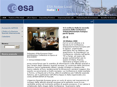 La pagina nazionale italiana dell'ESA