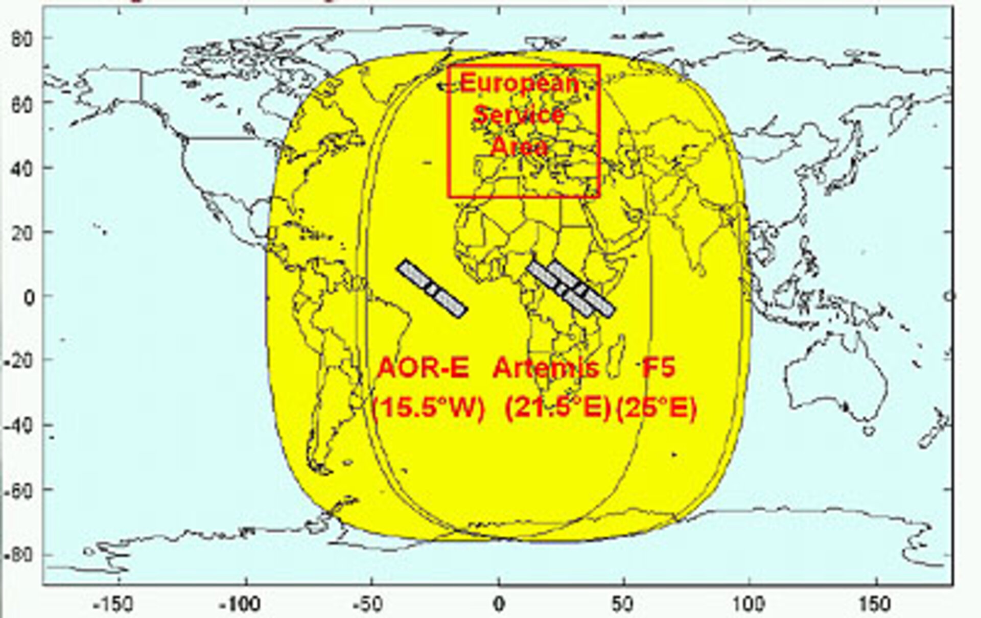 EGNOS geostationary-satellite broadcast areas