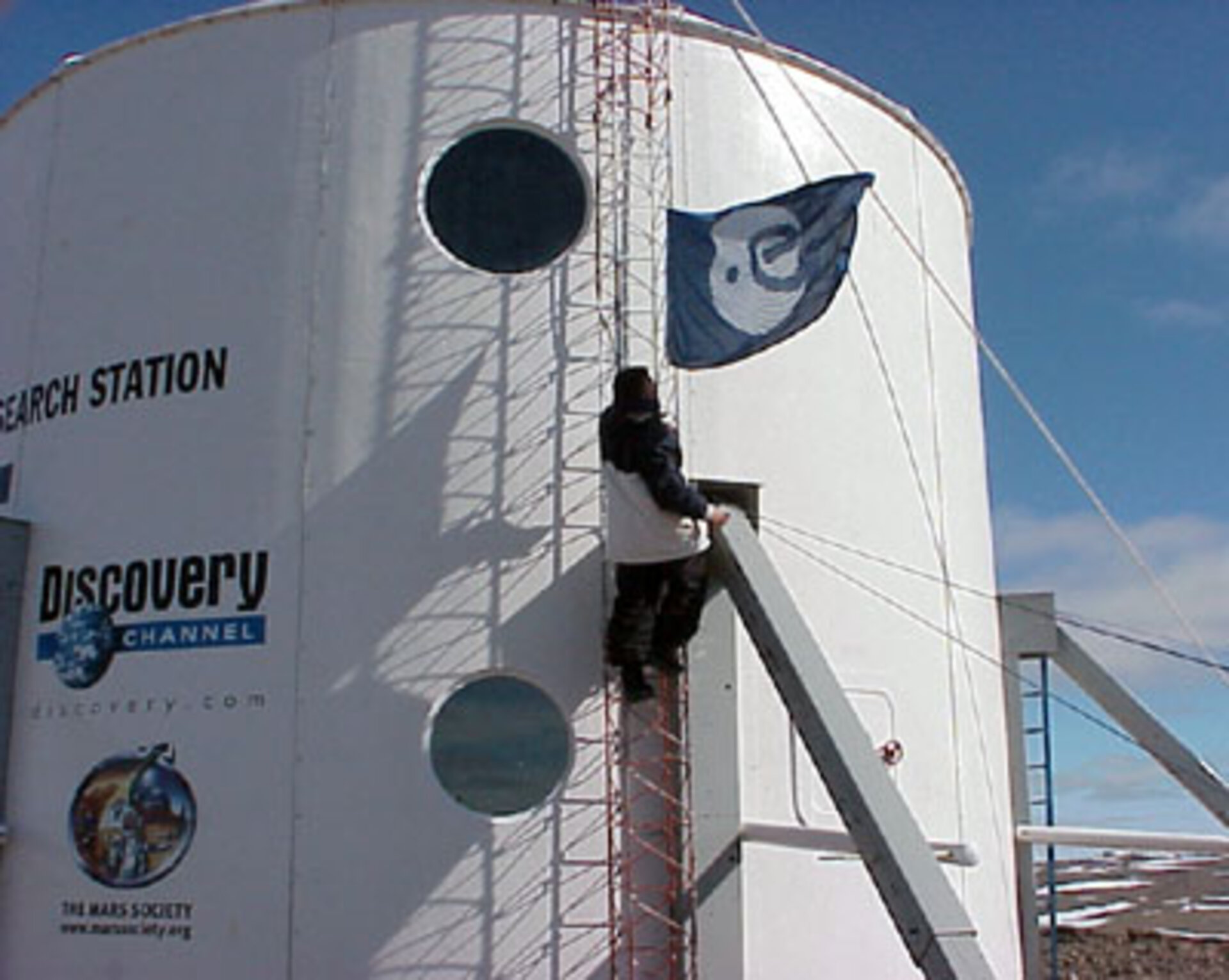 ESA flag floating on the Habitat