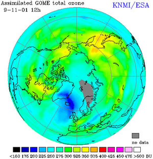 Mini-Ozonloch über dem Nordatlantik am 9. Nov. 2001