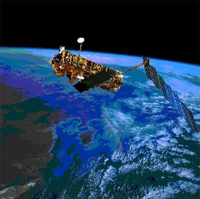Impresión artistica de lo satélite ENVISAT en órbita