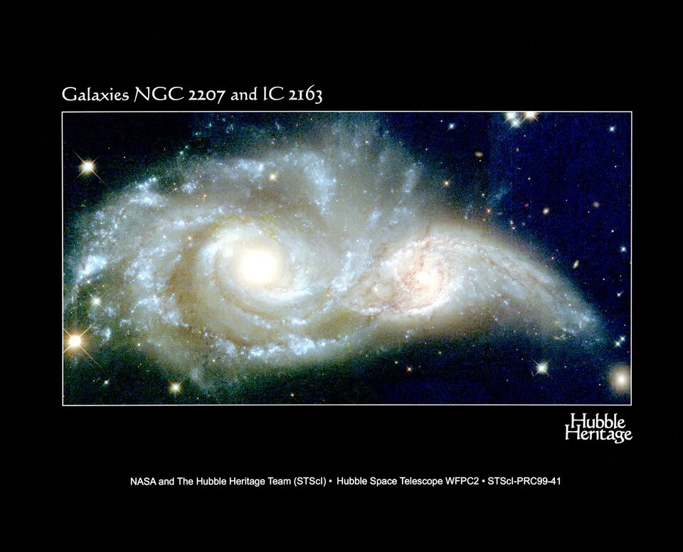 Hubblen kuvasatoa: galaksit NGC 2207 ja IC 2163 törmäävät.