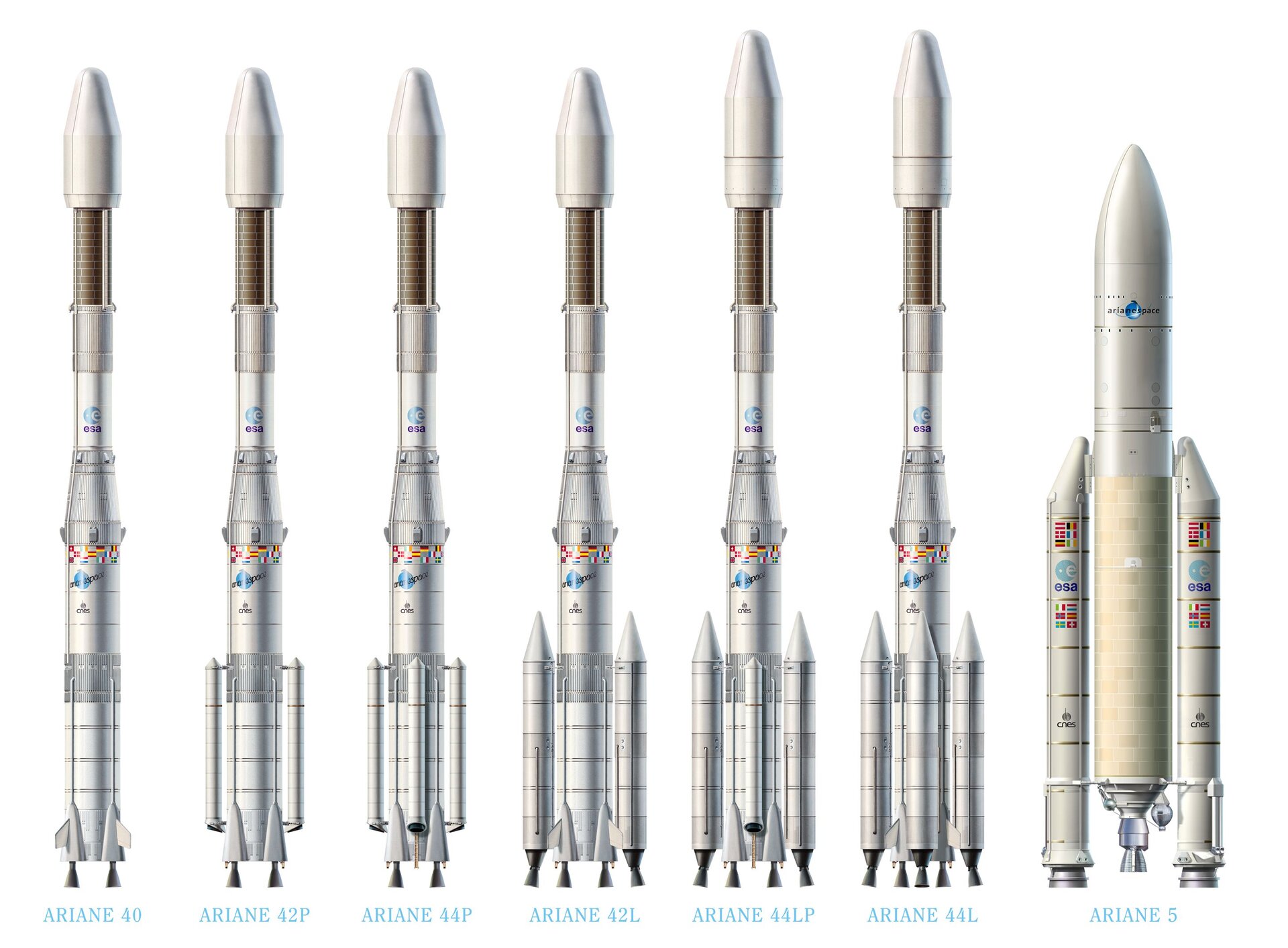 Ariane 4 and Ariane 5 launchers artist view