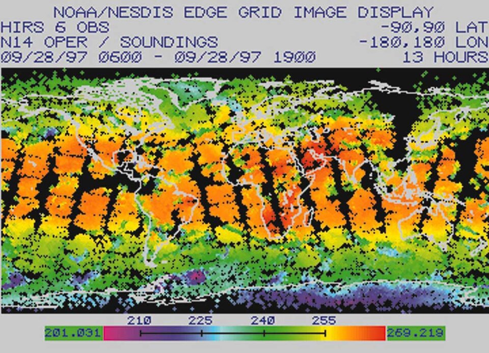 Global atmospheric temperature data from HIRS channel 6 on the NOAA 14 satellite