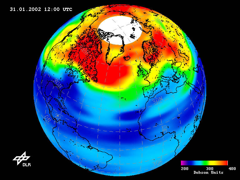 Niedrige Ozonwerte über der Nördlichen Hemisphäre am 31. Januar 2002