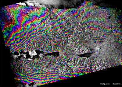 Satellietbeeld van de aardbeving van 1999 in Turkije
