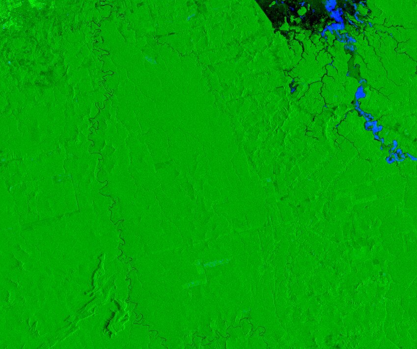 Satellite image showing deforestation in North West Brasil