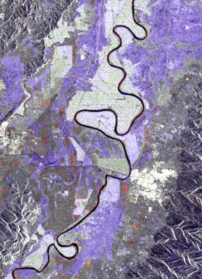Satellite image showing flood event after a hurricane impact in Honduras
