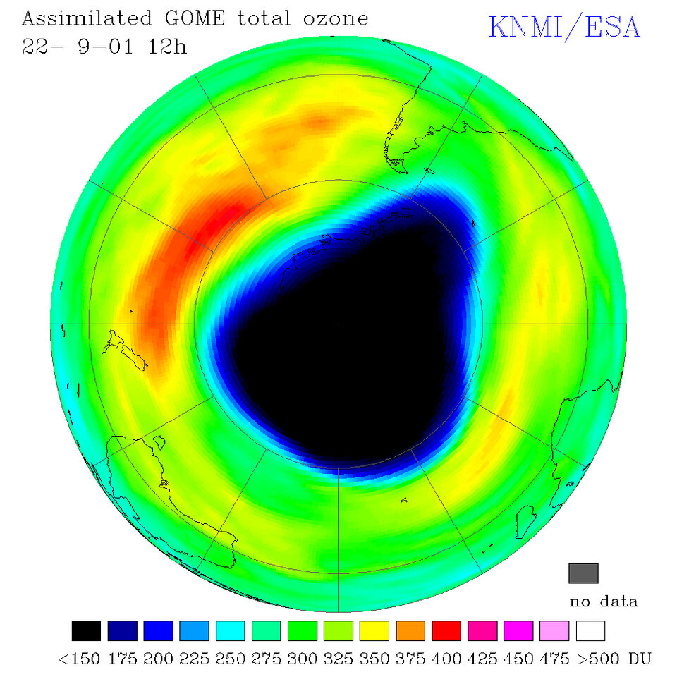 Ozone hole over the South Pole, September 2001
