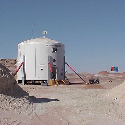 The Hab with the Martian flag Red-Green-Blue