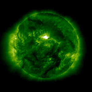 A powerful  flare caught by a SOHO instrument