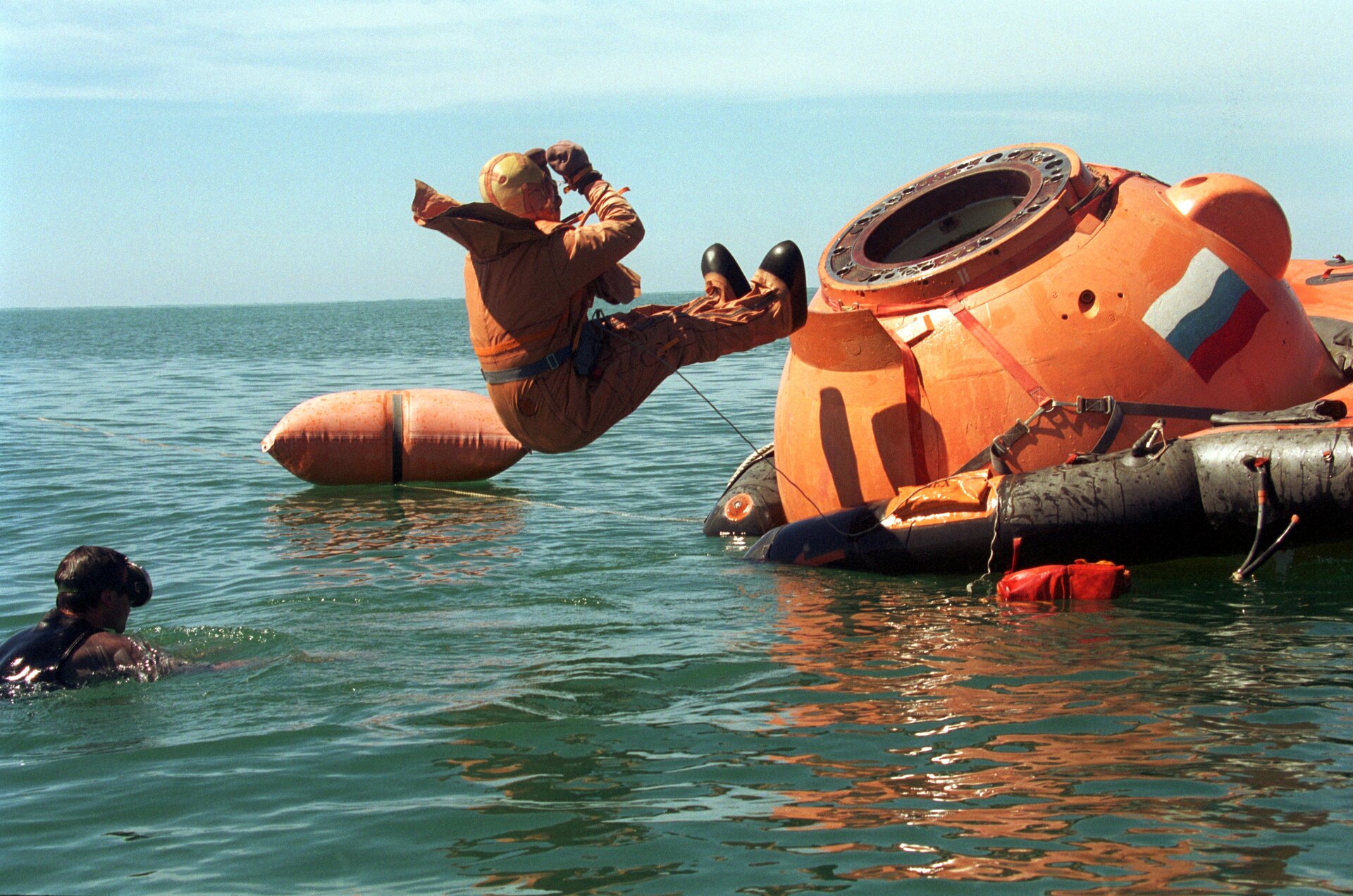 Frank De Winne during his survival training in the Black Sea