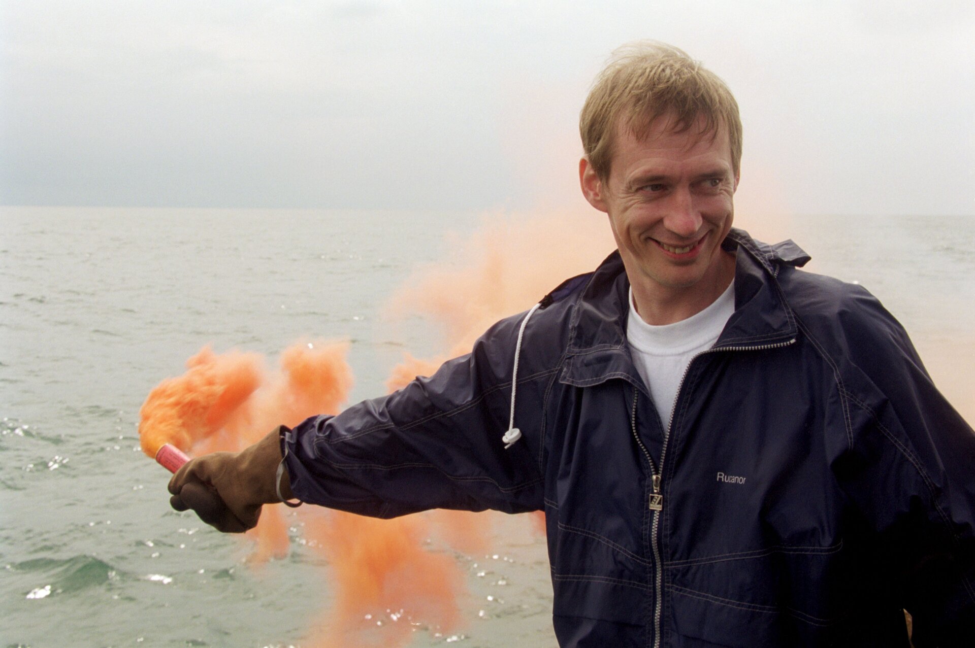 Frank De Winne during his survival training in the Black Sea