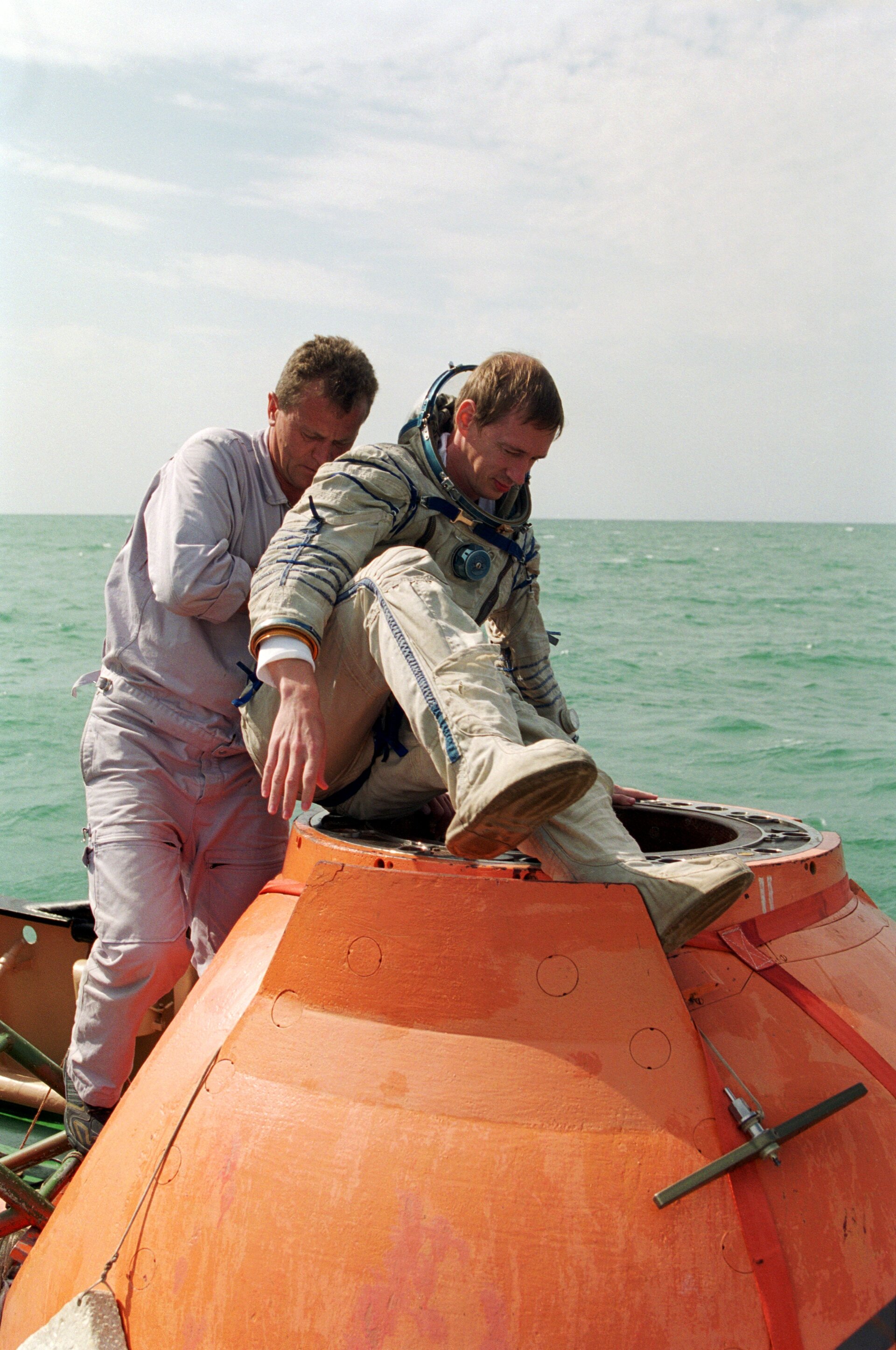 Frank De Winne during his survival training in the Black Sea