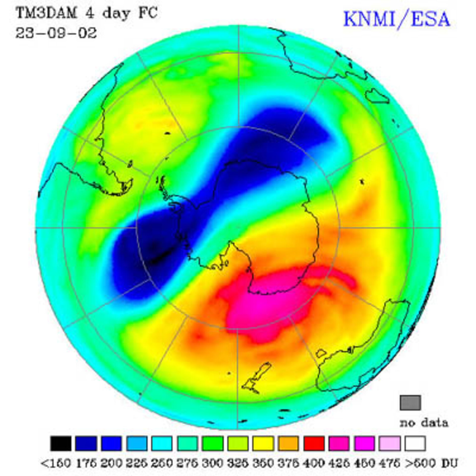 Antarctic ozone forecast for 23 September