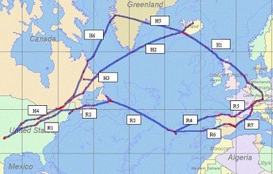 Flight paths across the Atlantic