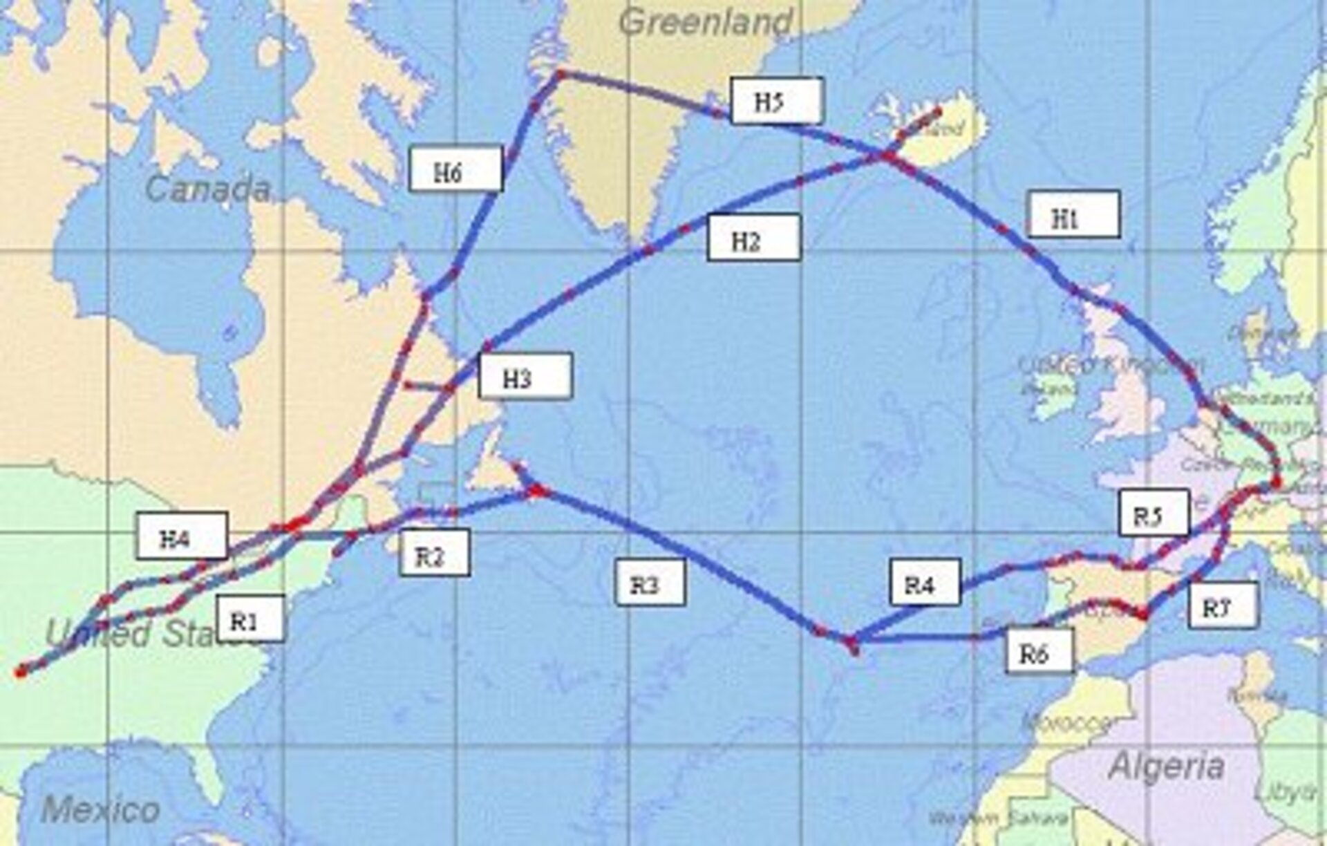 Flight paths across the Atlantic