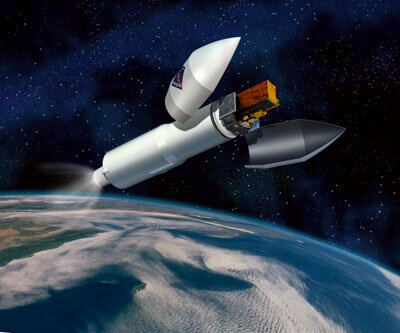Eine russische Proton-Rakete bringt INTEGRAL in den Orbit (künstlerische Darstellung)