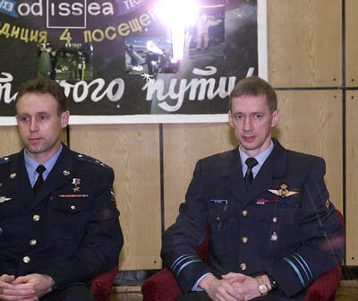 Sergei Zaletin et Frank De Winne durant la Commission d'Etat