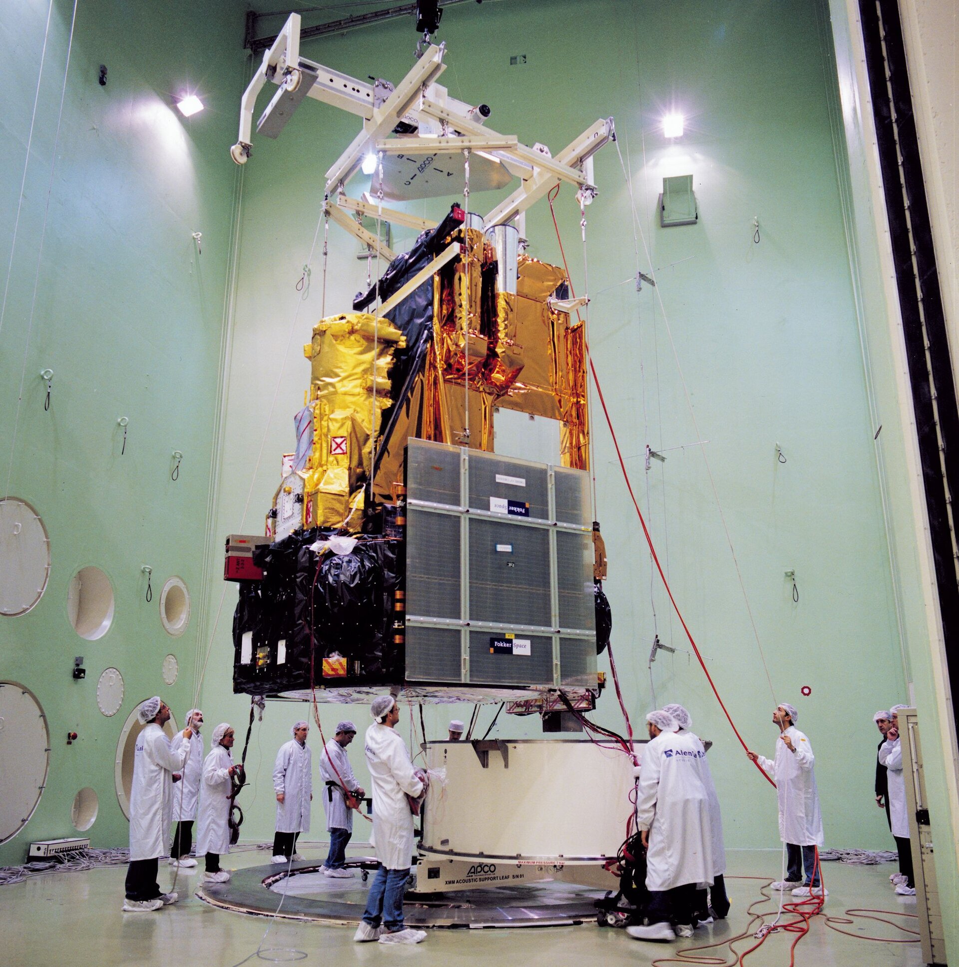 Structural test model of Integral is seen under testing at ESTEC