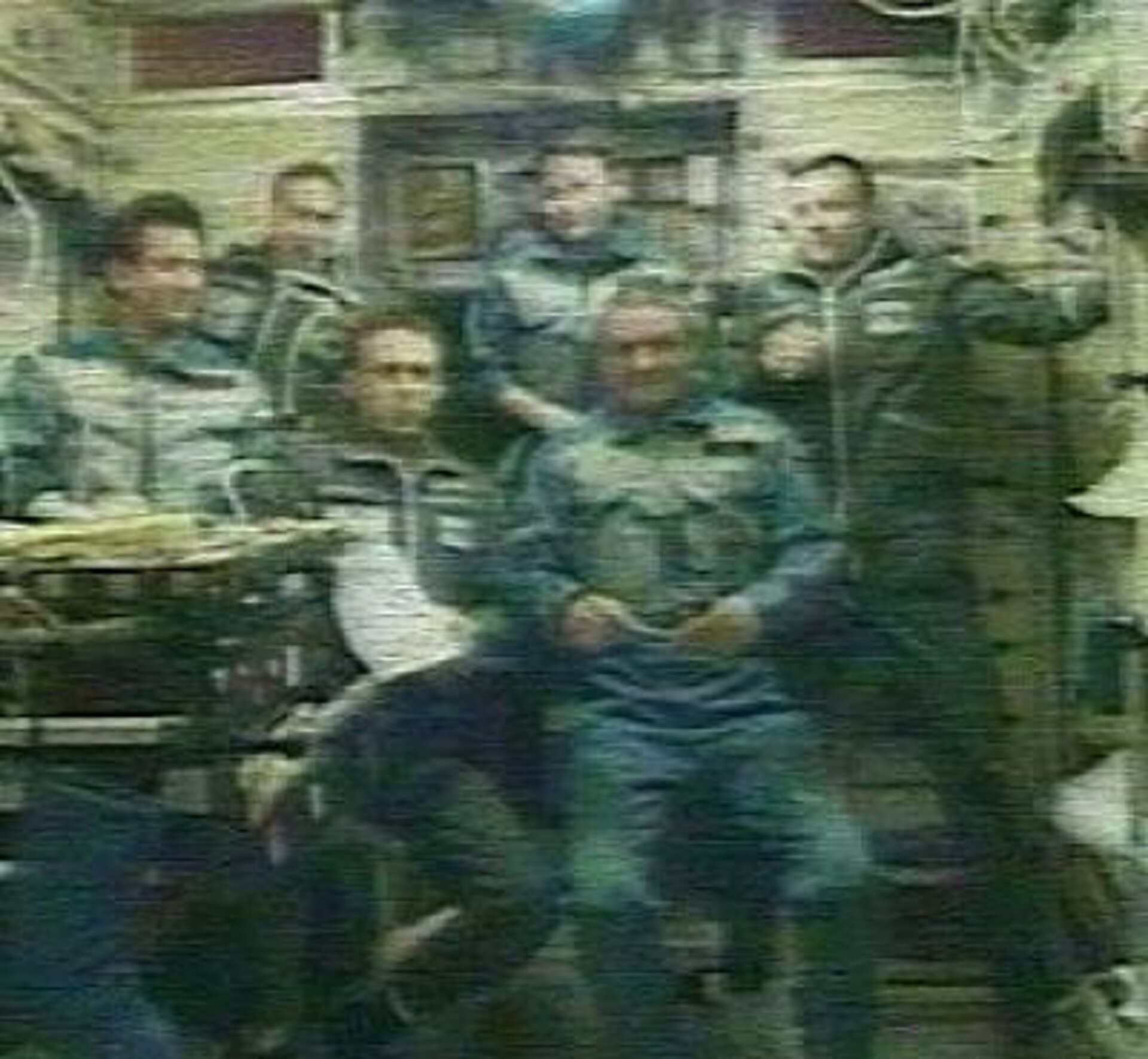 Odissea crew shortly after entering ISS, shown here together with Expedition Five crew during a joint inflight call