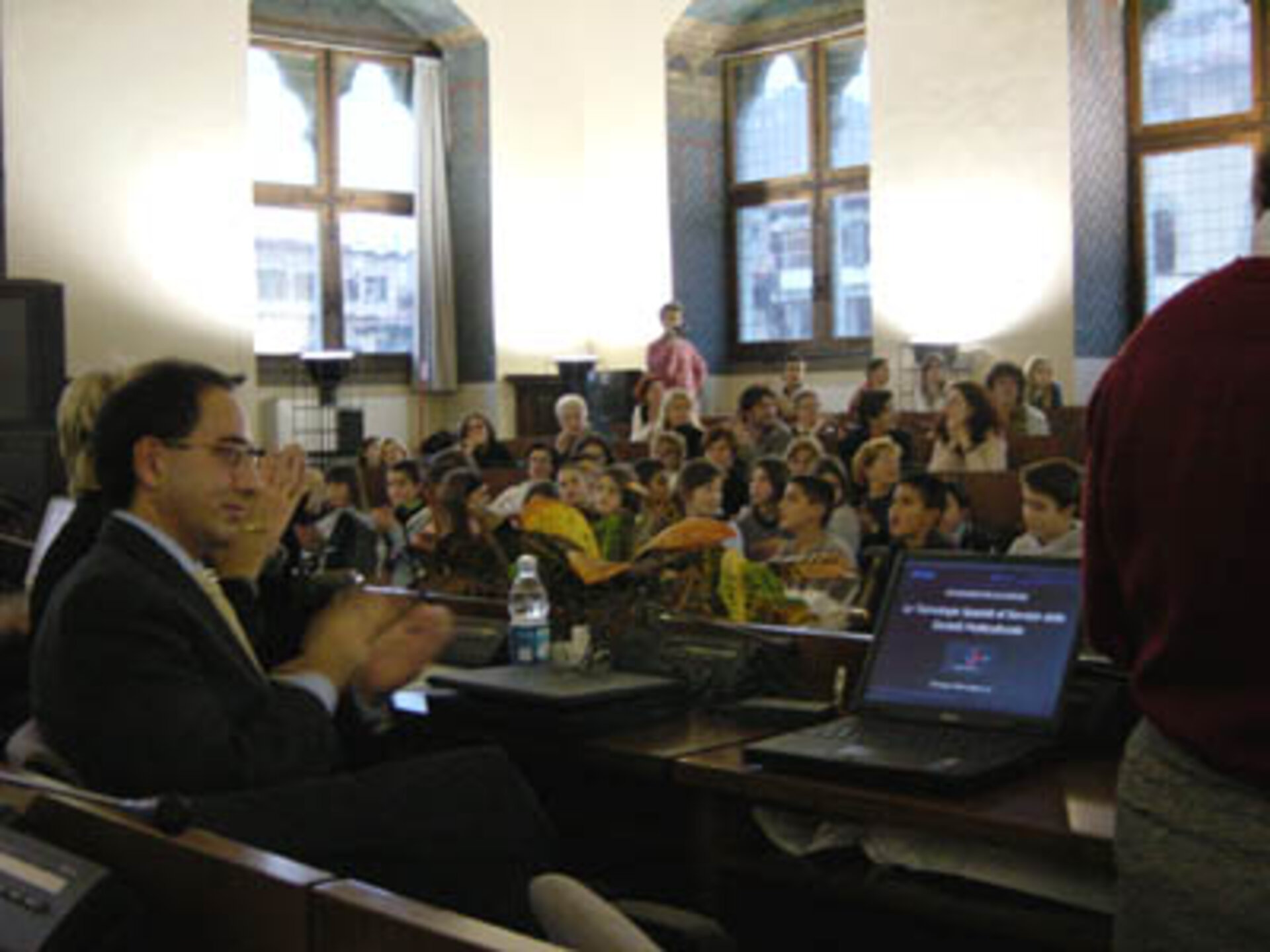 Paolo Bellofiore from Telespazio (left) gave a presentation on Advanced Satellite Distance Learning