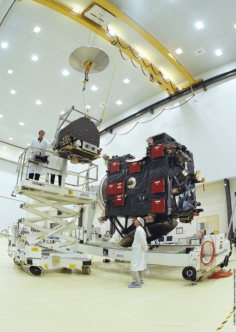 De Europese kometensonde Rosetta voor de lancering op Europa's ruimtehaven in Kourou, Frans Guyana
