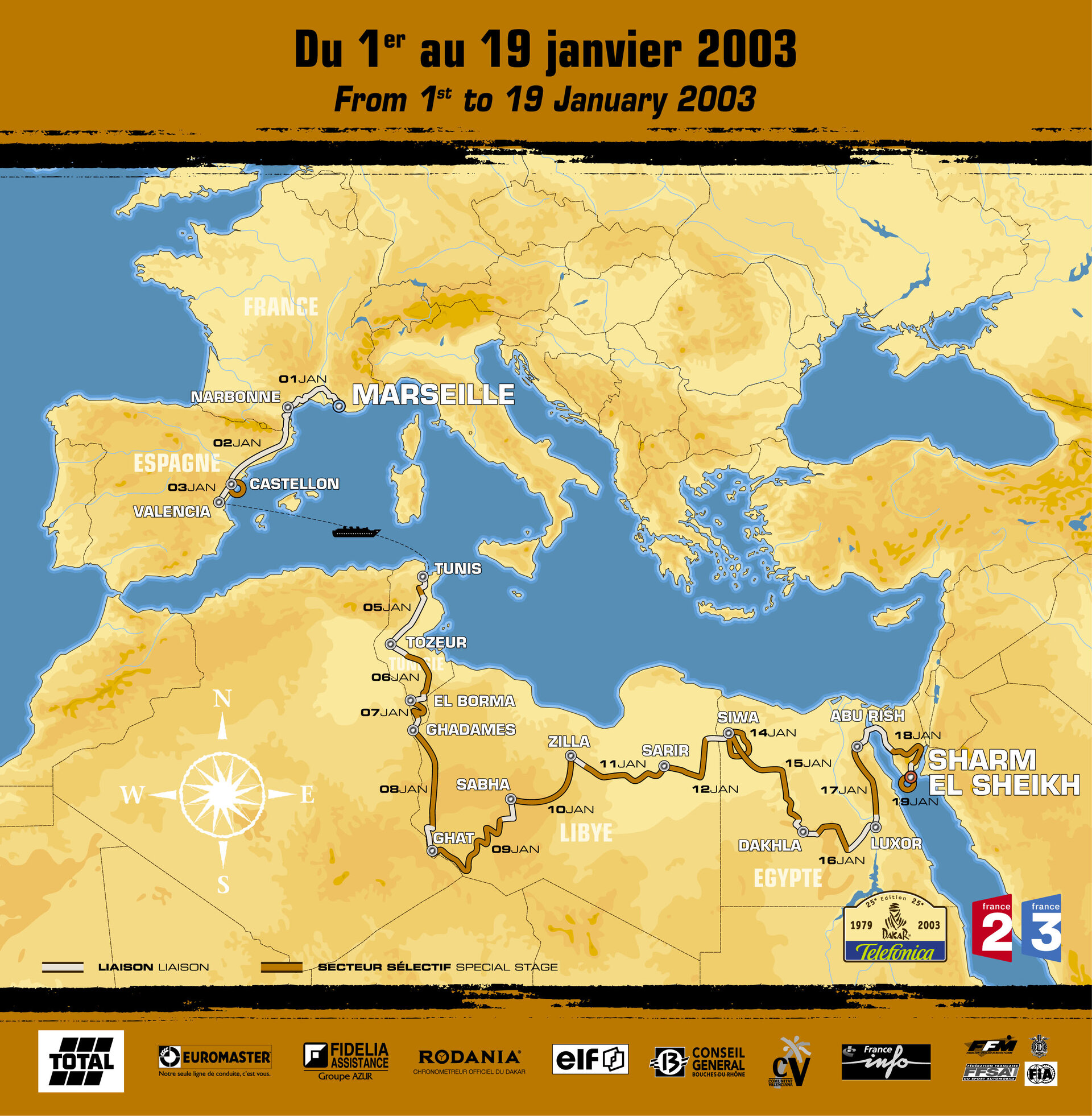 2003 Dakar Rally visits France, Spain, Tunisia, Libya and Egypt