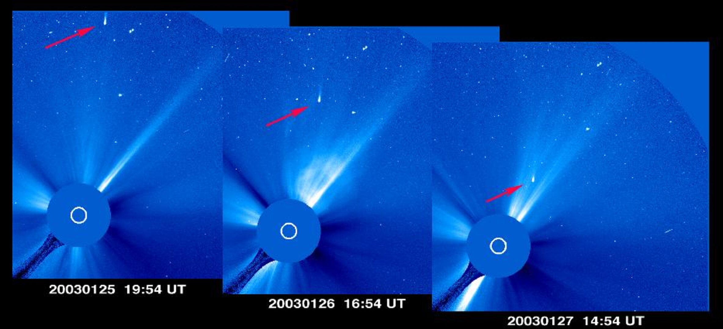 SOHO-opnamen van de komeet van 25 tot en met 28 januari