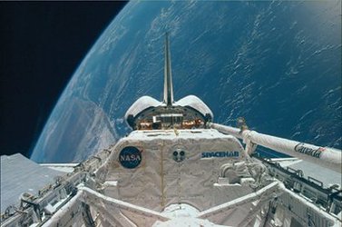 The Spacehab science module during the 16-day Neurolab research mission in the spring of 1998