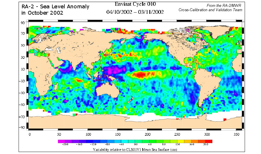 Envisat, RA-2 - Sea Level Anomaly in October 2002